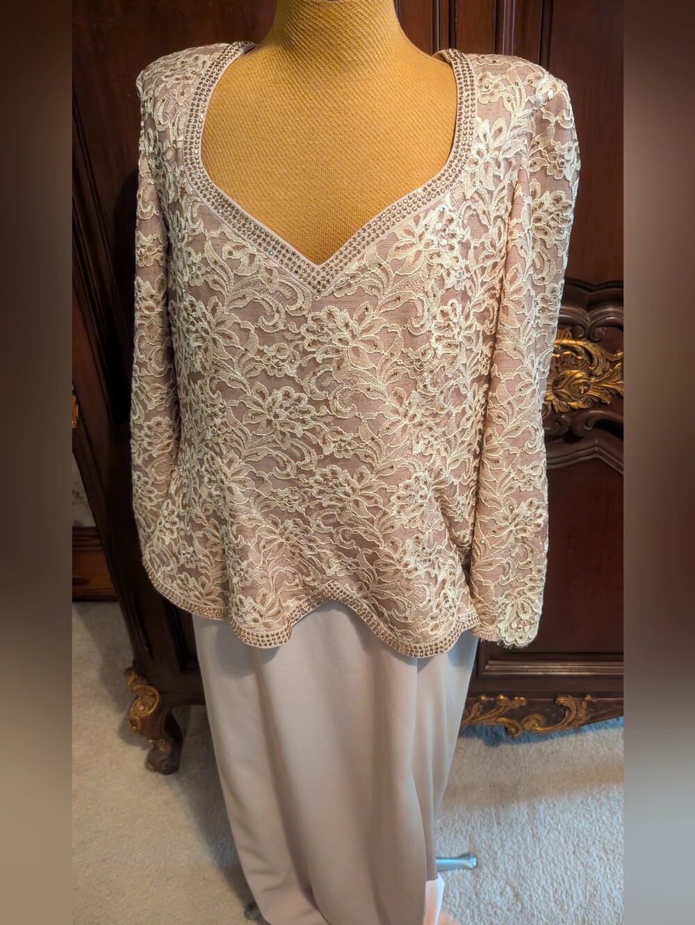 Vintage Rose Taft Couture Blush Beaded Peplum Dress